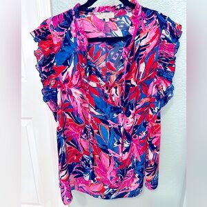 Colorful blouse with frilled sleeve